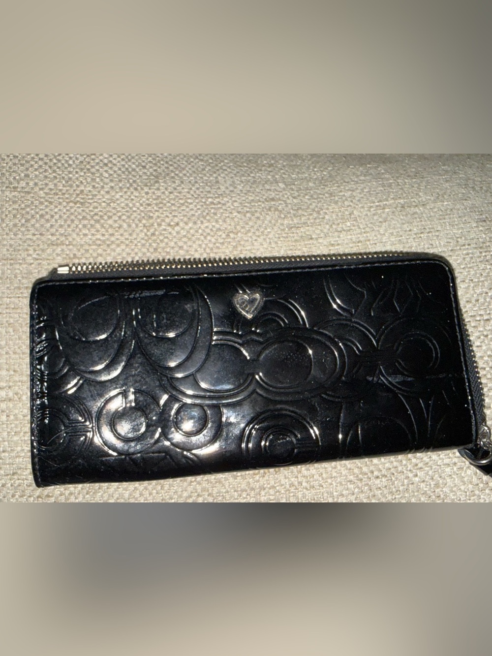 Coach Black Patent Embossed Zip-Around Wallet